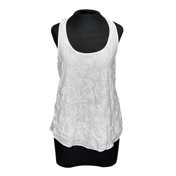 Banana Republic Embroidered White Tank Top Size S Polyester Womens - Picture 1 of 11